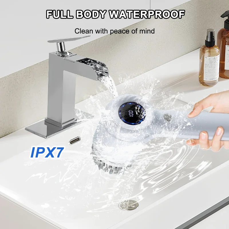 فرشاة تنظيف دوارة كهربائية بمنفذ USB، مع 5 فرشاة، فرشاة تنظيف كهربائية، للمطبخ، منظف بلاط حوض الاستحمام #3