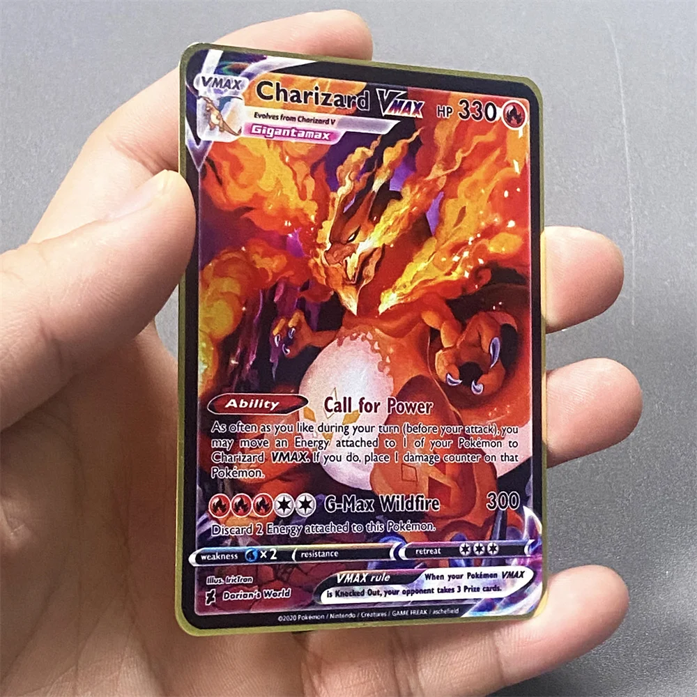 New 2024 Pokemon Metal Card English Anime Charizard Arceus Mewtwo Blastoise Vmax GX V Letters Game Collection Cards Kid Toy Gift