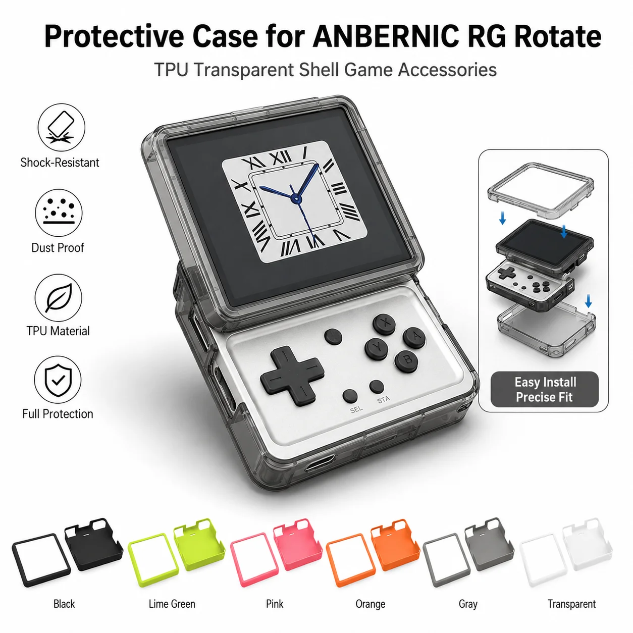 3D Printed TPU Protective Shell For ANBERNIC RG Rotate Game Console Protective Case Shockproof Anti-Scratch Cover Accessories