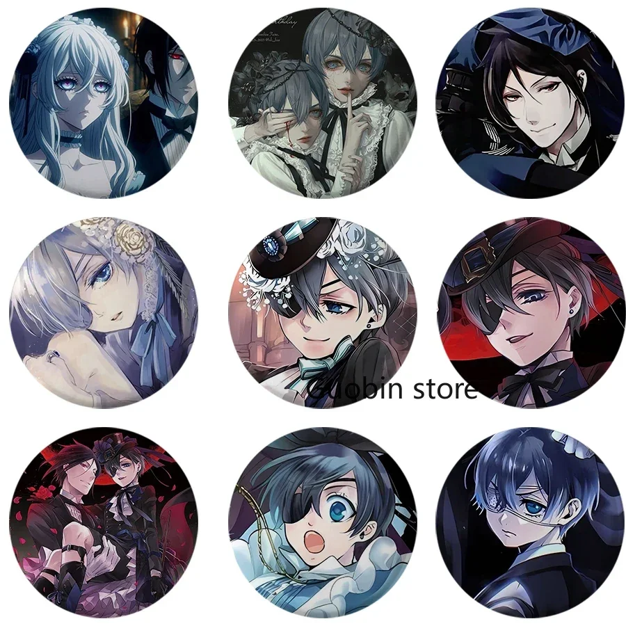 58mm Cartoon Anime Black Butler Badges Brooches for Hat Creative Lapel Pins Soft Button Pin Decoration Gift Ciel Sebastian Manga