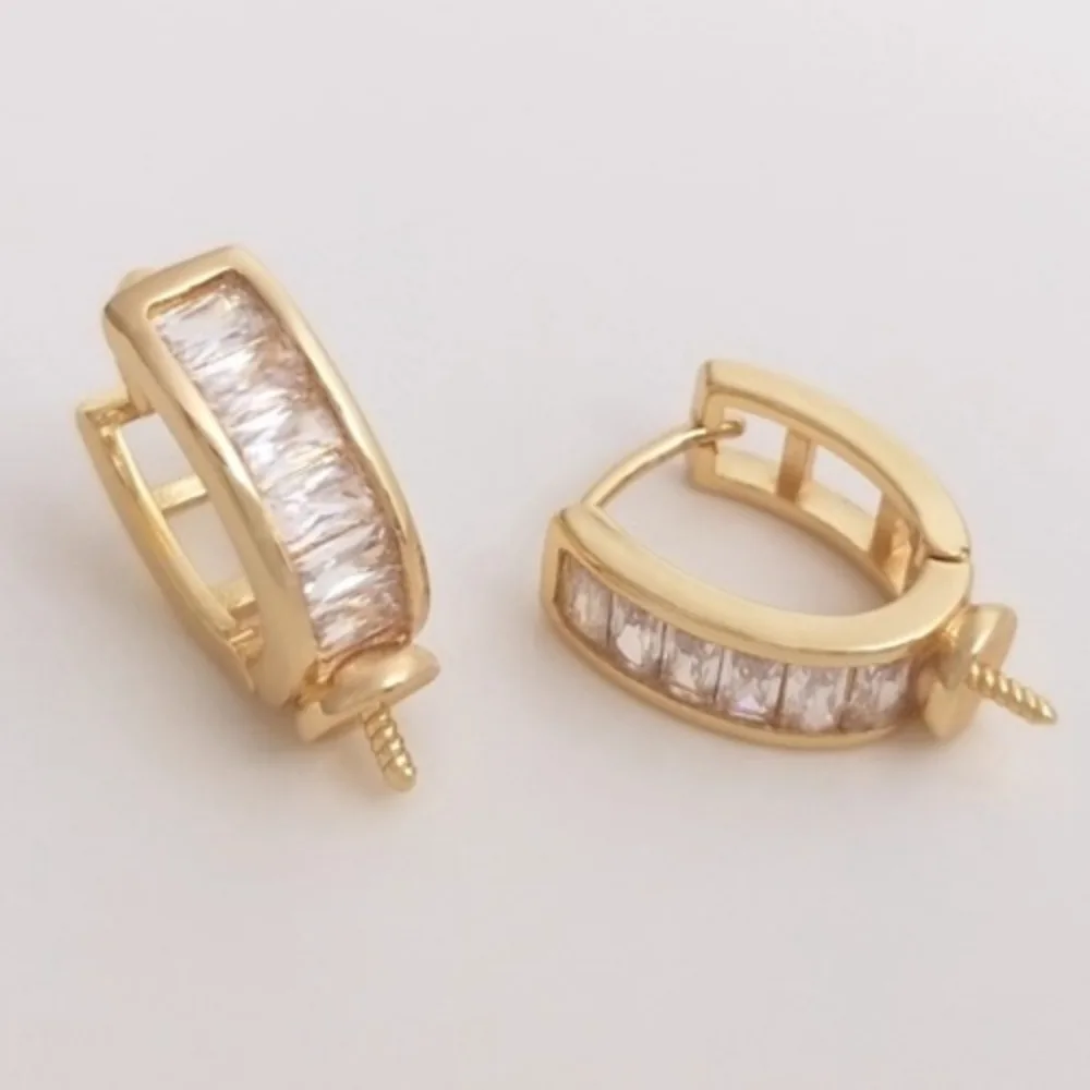 

Медный 14-каратный золотой цвет, инкрустированный цирконом, держатель для бусин, пряжка для ушей, ручная работа, сделай сам, клей, жемчужные серьги с половиной отверстия, аксессуары для ушей