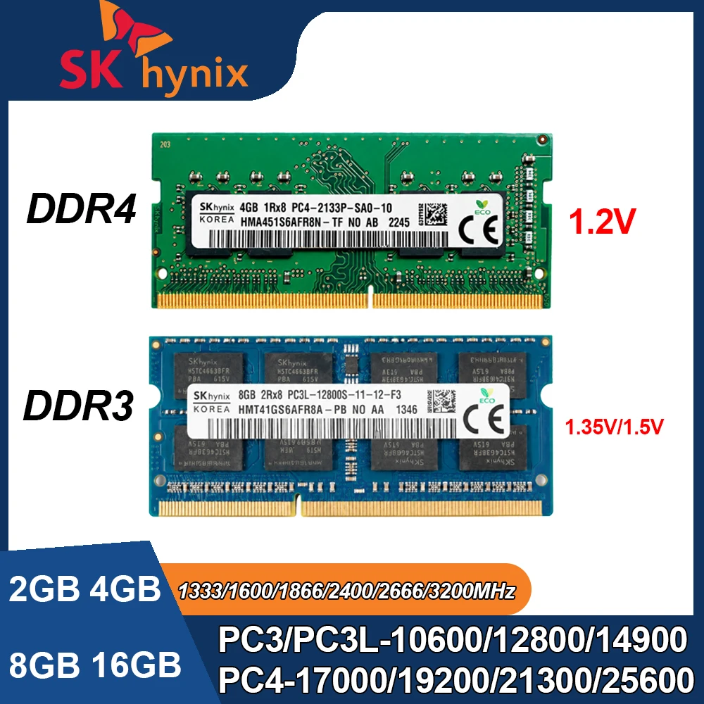 Memória RAM para Laptop SK Hynix DDR4 DDR3 2GB 4GB 8GB 16GB 3200MHz 2666 2133 2400 1866 1600 1333MHz SODIMM