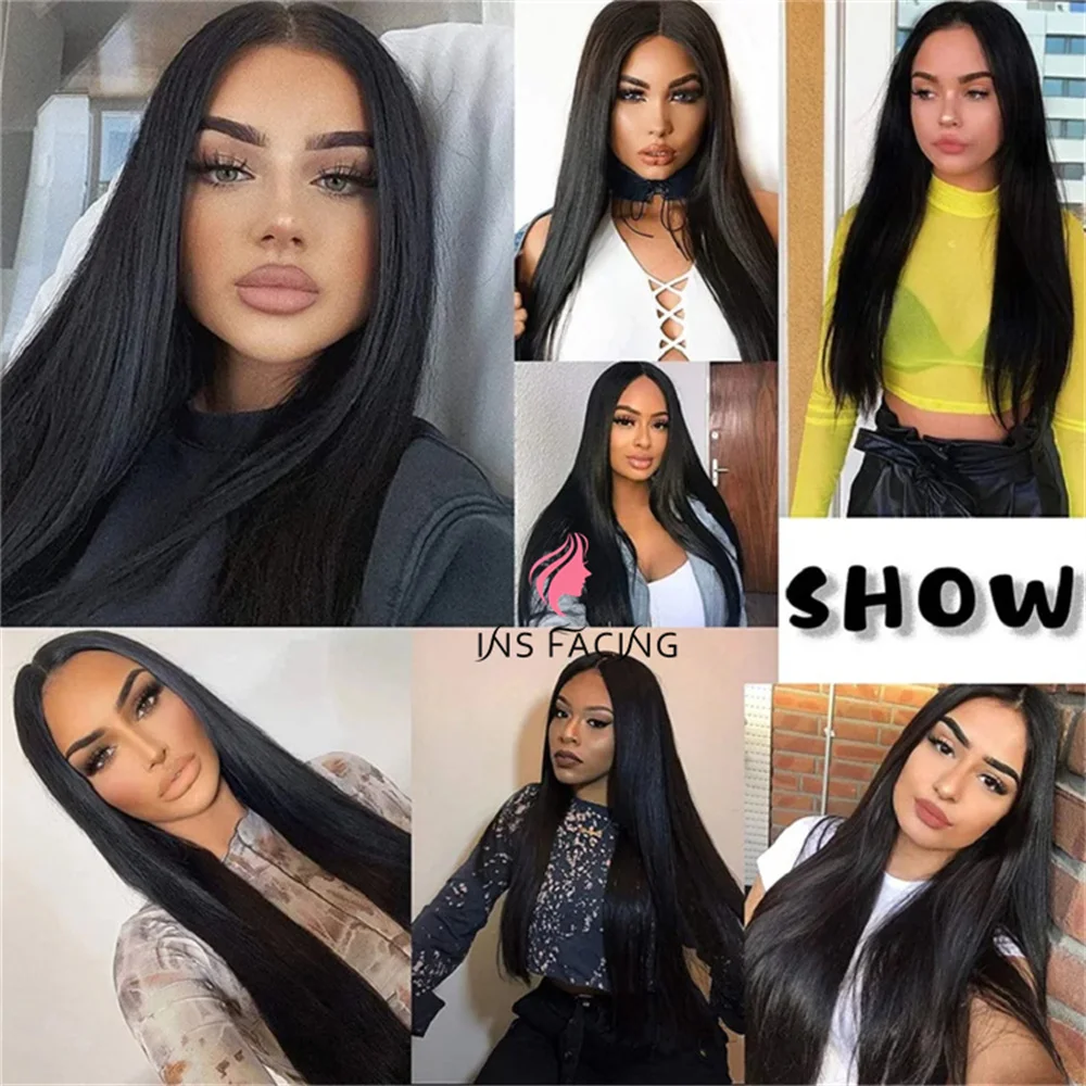 Wig rambut manusia depan renda lurus untuk wanita 13x4 200 Wig rambut manusia ketebalan Wig Frontal renda transparan Brasil rambut Remy