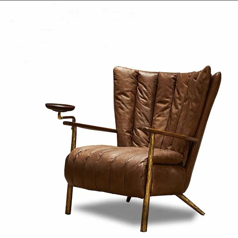 Retro style cigar chair, oil wax leather godfather chair, hand-forged chaise longue chair