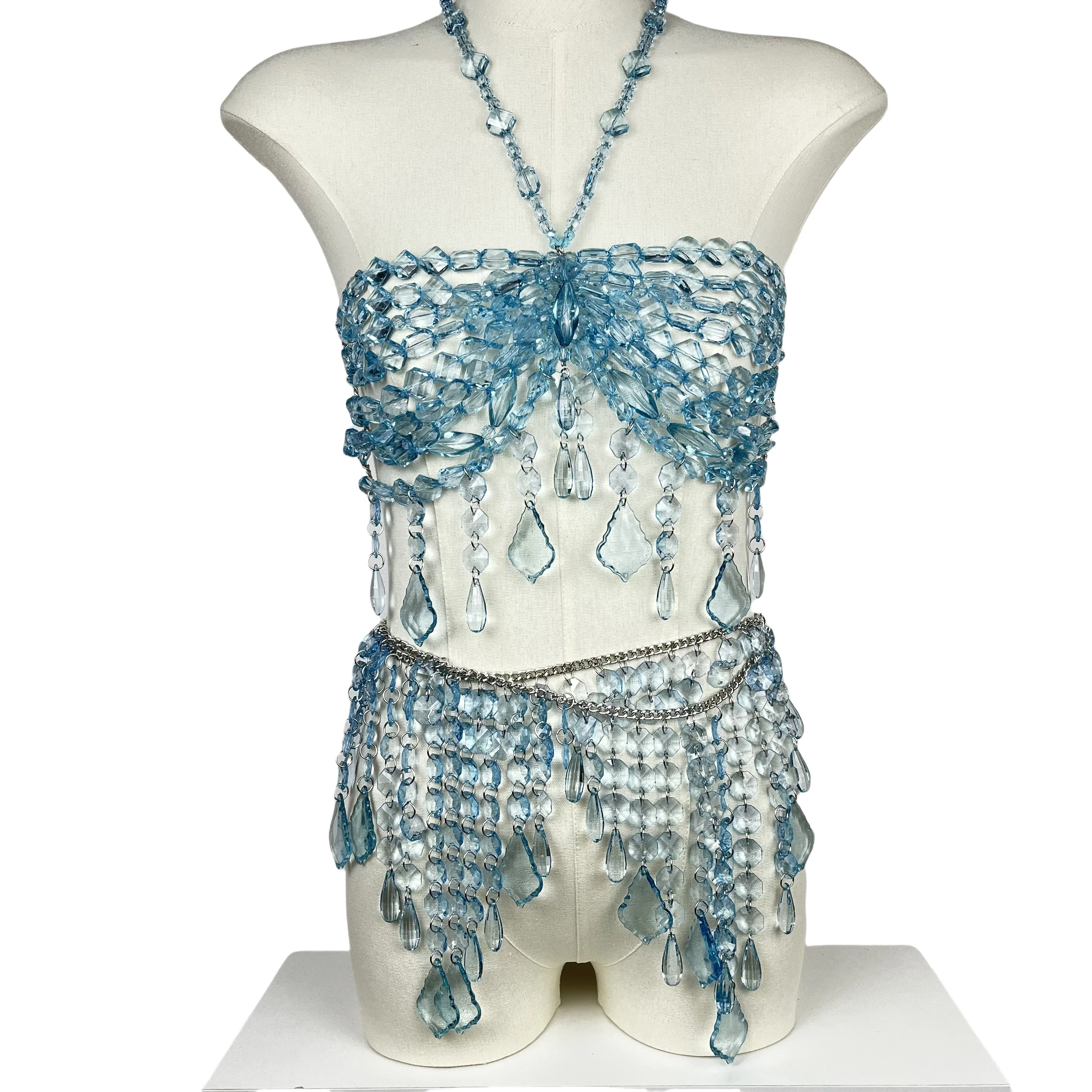 

New Fashion Beaded Necklace Body Chain Set European And American Adjustable Versatile Openwork Backless Slimming Top