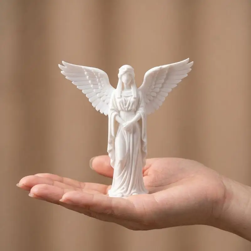 3D-gedruckte betende Engel-Statue, Schutzengel-Figur, weißgoldene religiöse Skulptur für die Altardekoration zu Hause – Detail 6