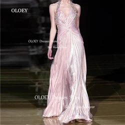 OLOEY Exquisite Glittery Evening Dresses Wedding Photoshoot Sexy Deep V-Neck Beading Crystal Floor Length A-Line Prom Dresses