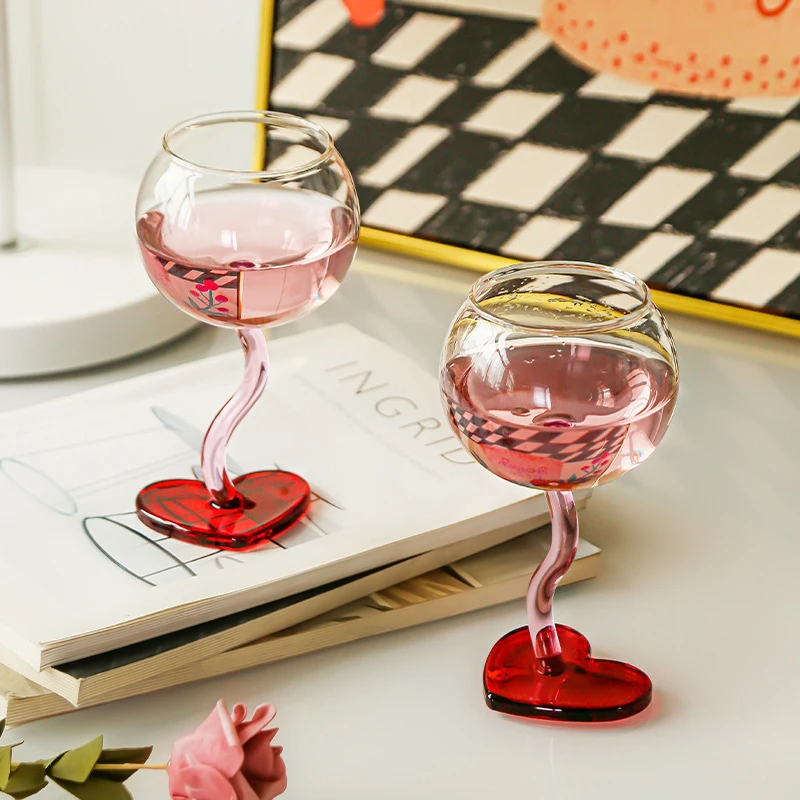 

【Nice】Heart Shape Glass Goblet Mug Champagne Wine Cup High Borosilicate Glass Heat-resistanceCocktail Glass Valentine's Day Gift