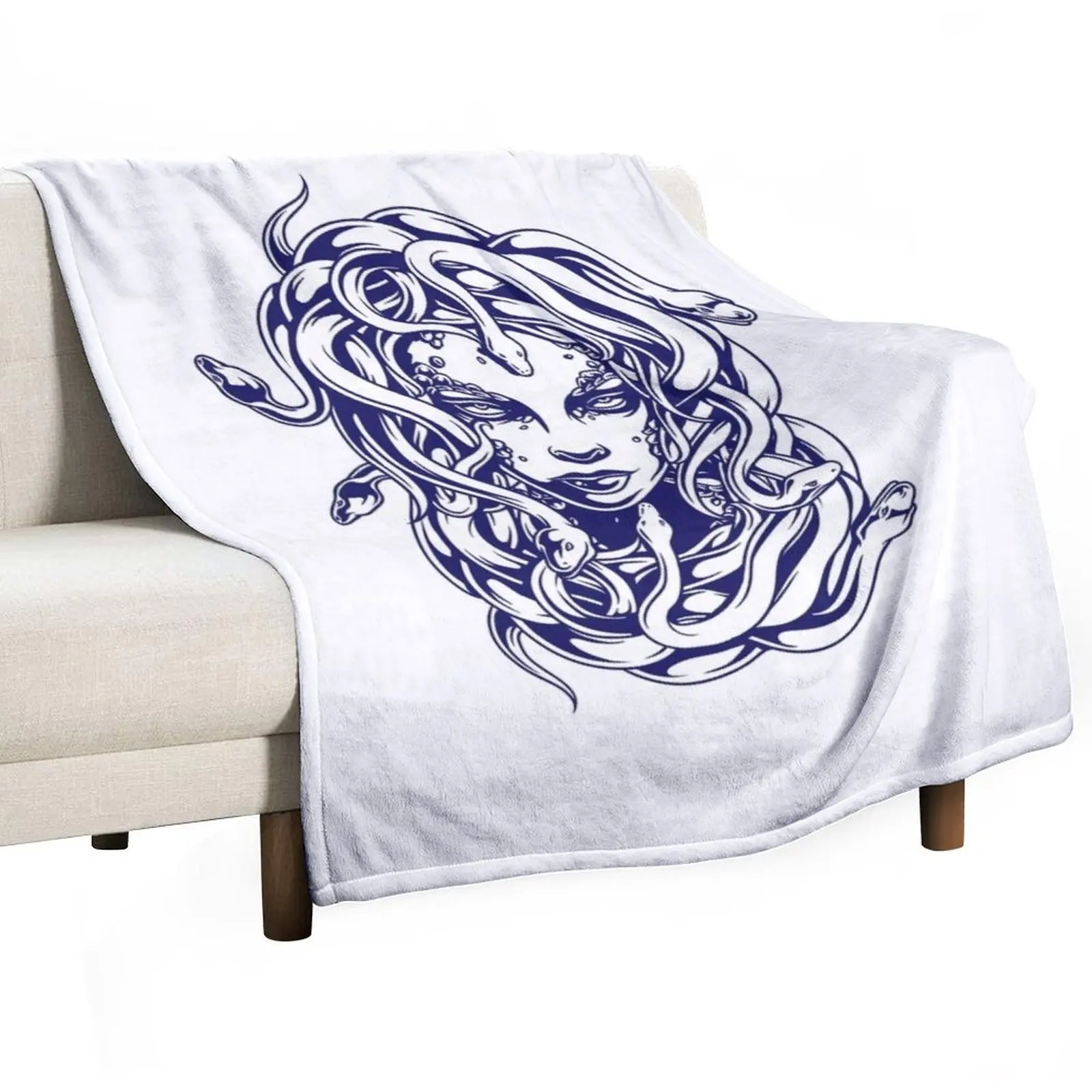 Medusa Gorgon woman face with snakes for hair from greek mythology blue Throw Blanket Plaid on the sofa Multi-Purpose Blankets