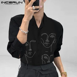 INCERUN-Blusa holgada de estilo Simple para hombre, ropa de calle informal con estampado de cara, Tops, 2023