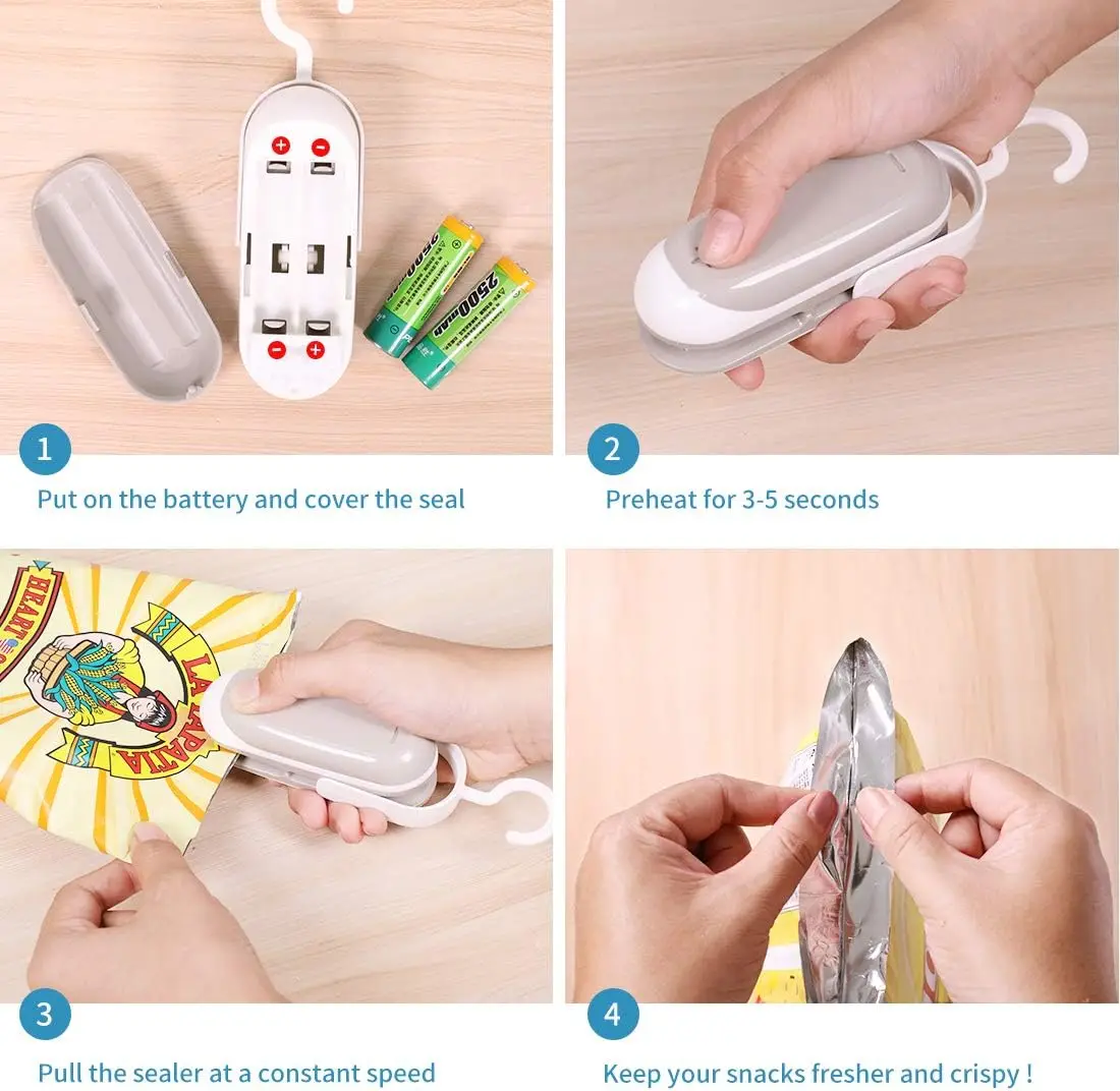 

2 in 1 Mini Bag Sealer - Heat Seal & Cutter with Pothook, Portable Handheld Chip Bag Sealer for Snacks, Candies & Food Storage