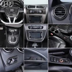 For Seat Leon 2008-2012 Center Console Gear Shift Panel Decor Steering Wheels Sticker Carbon Fiber Trim Car Accessories