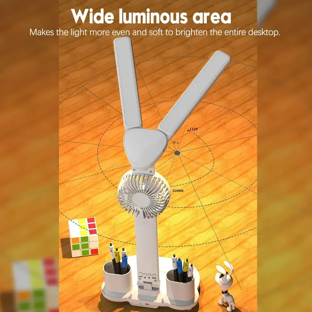 Table Lamp with Fan for Student Studying LED Desk Lamp with Pen Holder Multifunctional Touch Night Light Rechargeable