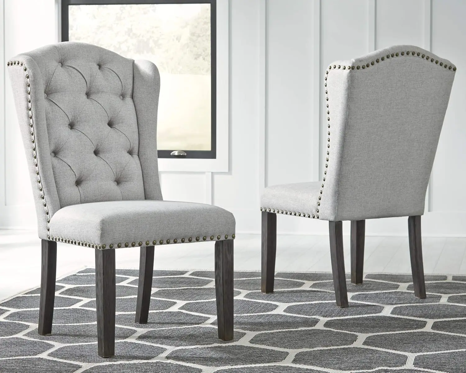 Jeanette Traditional Tufted Upholstered Wingback Dining Chair, 2 Count, Light Gray