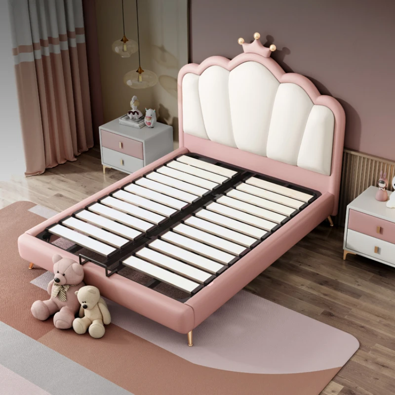 Pretty Modern Luxury Childrens Bed Girls Elegant Princess Villa Loft Leather Bed Kids Headboards Camas De Dormitorio Furnitur