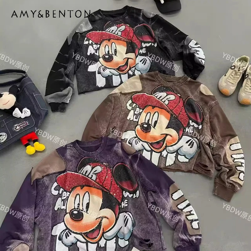 

2025 Autumn And Winter Kawaii Top Hoodies New Heavy Industry Loose Hat Cartoon Short Crew Neck Fashion Sweatshirts Y2k Pullovers