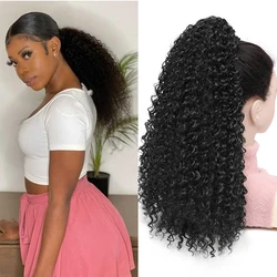 Long Drawstring Curly Ponytail Hair Piece Afro Kinky Curly Pony Tail Extension Fluffy Synthetic Fake Ponytail Hair for Women