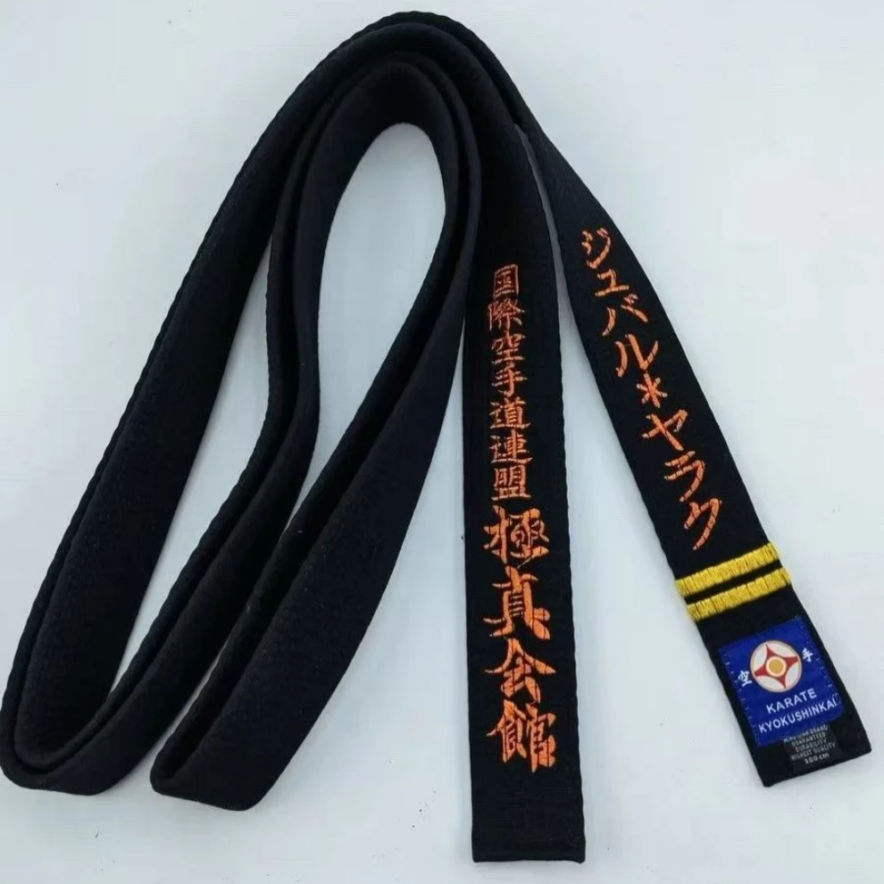 

Kyokushin Black Belt Customize Embroidery Name Dans International Karate Federation IKO Grand Master Width 4.5cm Handmade Cotton