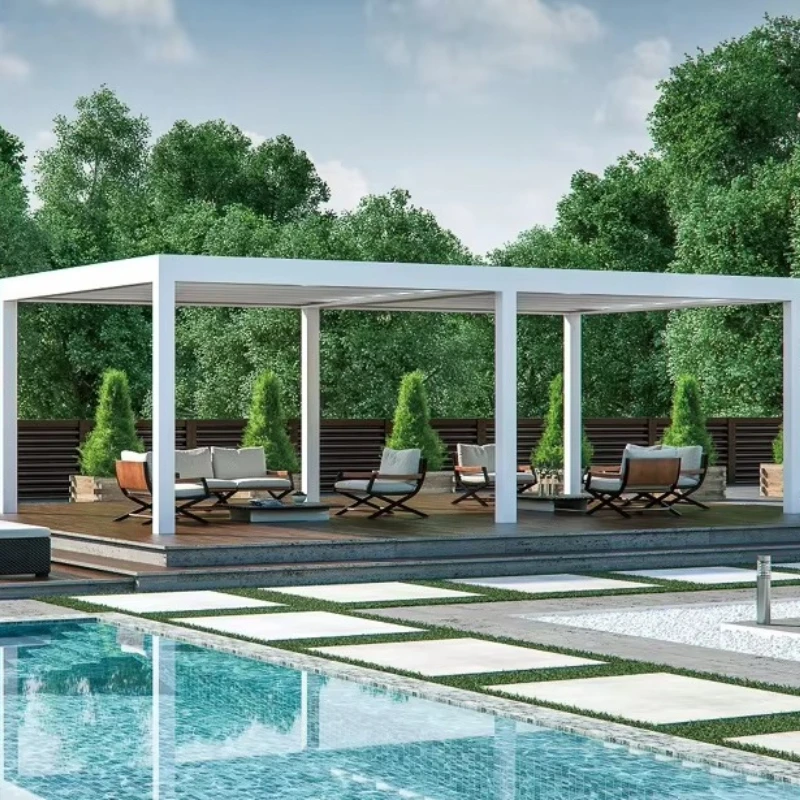 

Индивидуальная алюминиевая пергола с поворотными ламелями для балкона, уличная алюминиевая пергола с моторизованными ламелями, производство пергол