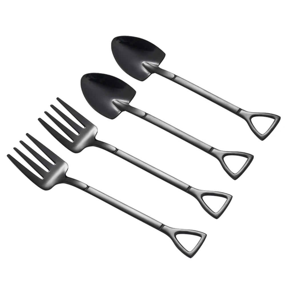 

4 pcs Dessert Stainless Steel Reusable Ice Cream Scoop Fruit Fork Coffee Shop Stainless Steel Spoon Home Bar Kitchen Utensils