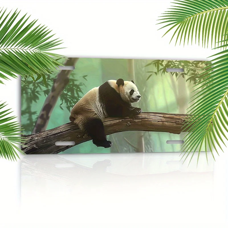 Panda on Branch Design Aluminum License Plate - 6x12