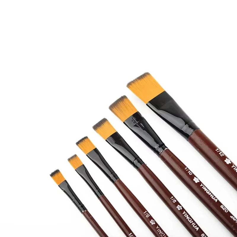 

6 Pcs Nylon Hair Wooden Handle Different Size Watercolor Acrylic Oil Paint Brush Set For Drawing Painting Art Supplies