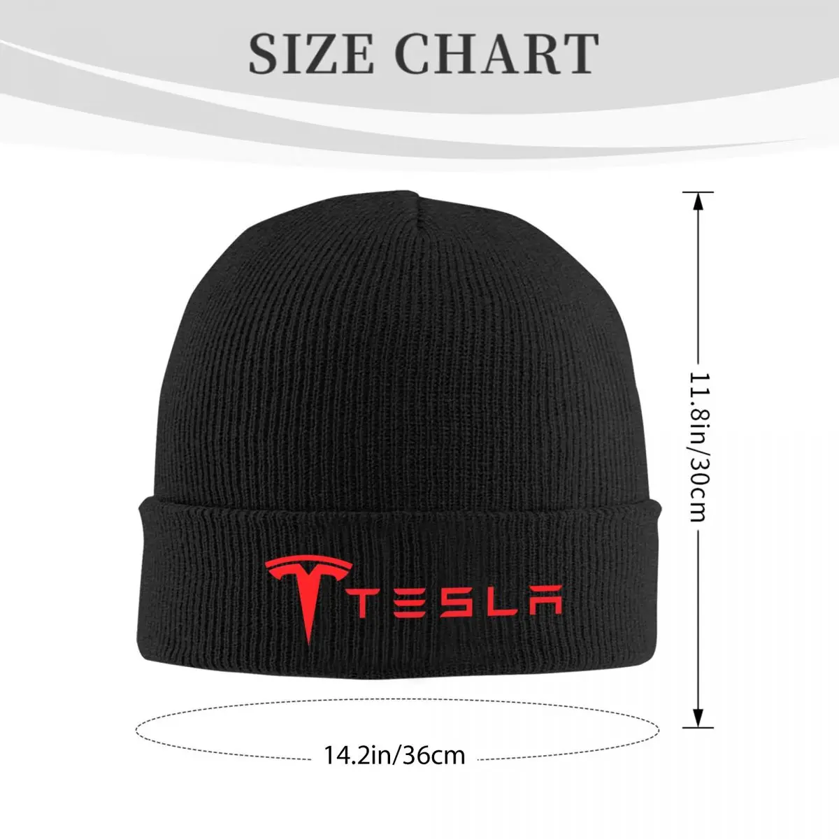 Fashionable Acrylic Knit Beanie with Ribbed Design, T-Teslas Logo Warm Winter Hat for Men and Women