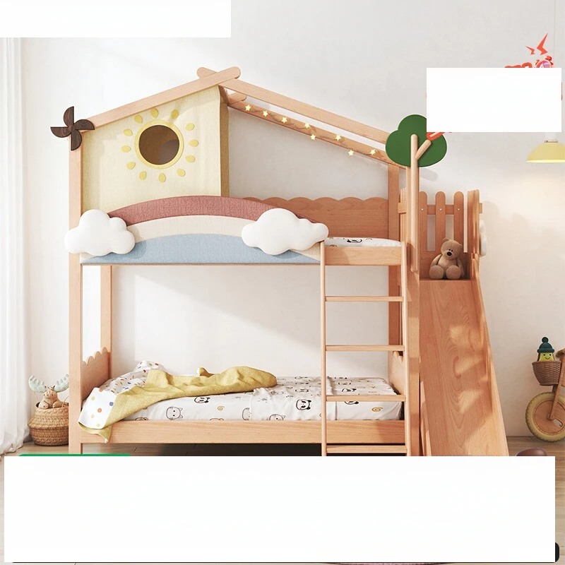 

Sky City Solid Wood High and Low Bed Upper and Lower Slide Bed Double Tree House Bed Children's Room