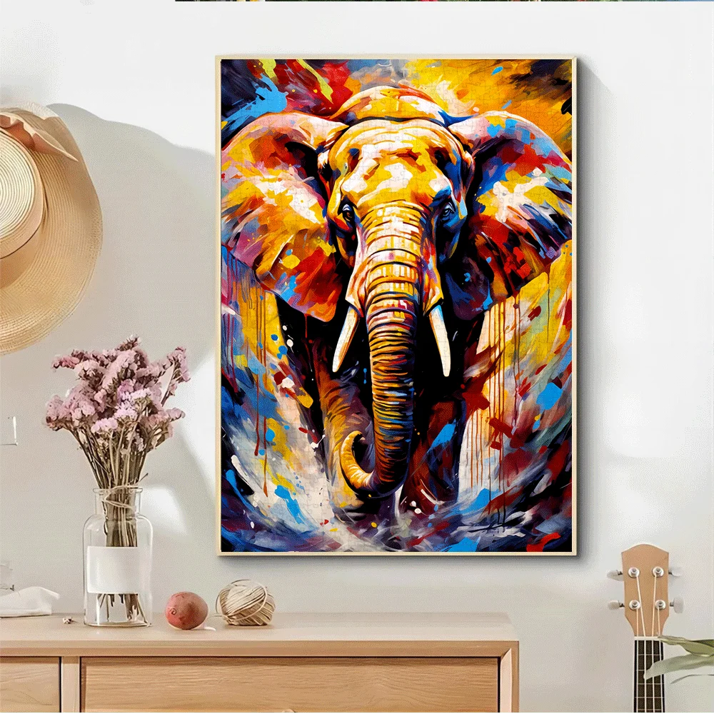 1000pcs Elephant Abstract Jigsaw Puzzle for Adults & Families - Large Challenging Brain Teaser with Vibrant Orange/Blue/Black/