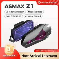 ASMAX Z1 Moto Bluetooth Headset 10 Riders Mesh Helmet Communication Systems AI Voice Control Intercom ENC Noise Reduction