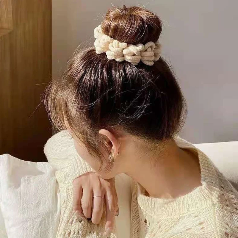 5 قطع من ربطة شعر صوفية مجعدة بطيات من القطيفة، عصابة رأس بسيطة عتيقة، ربطة شعر عالية المرونة للنساء