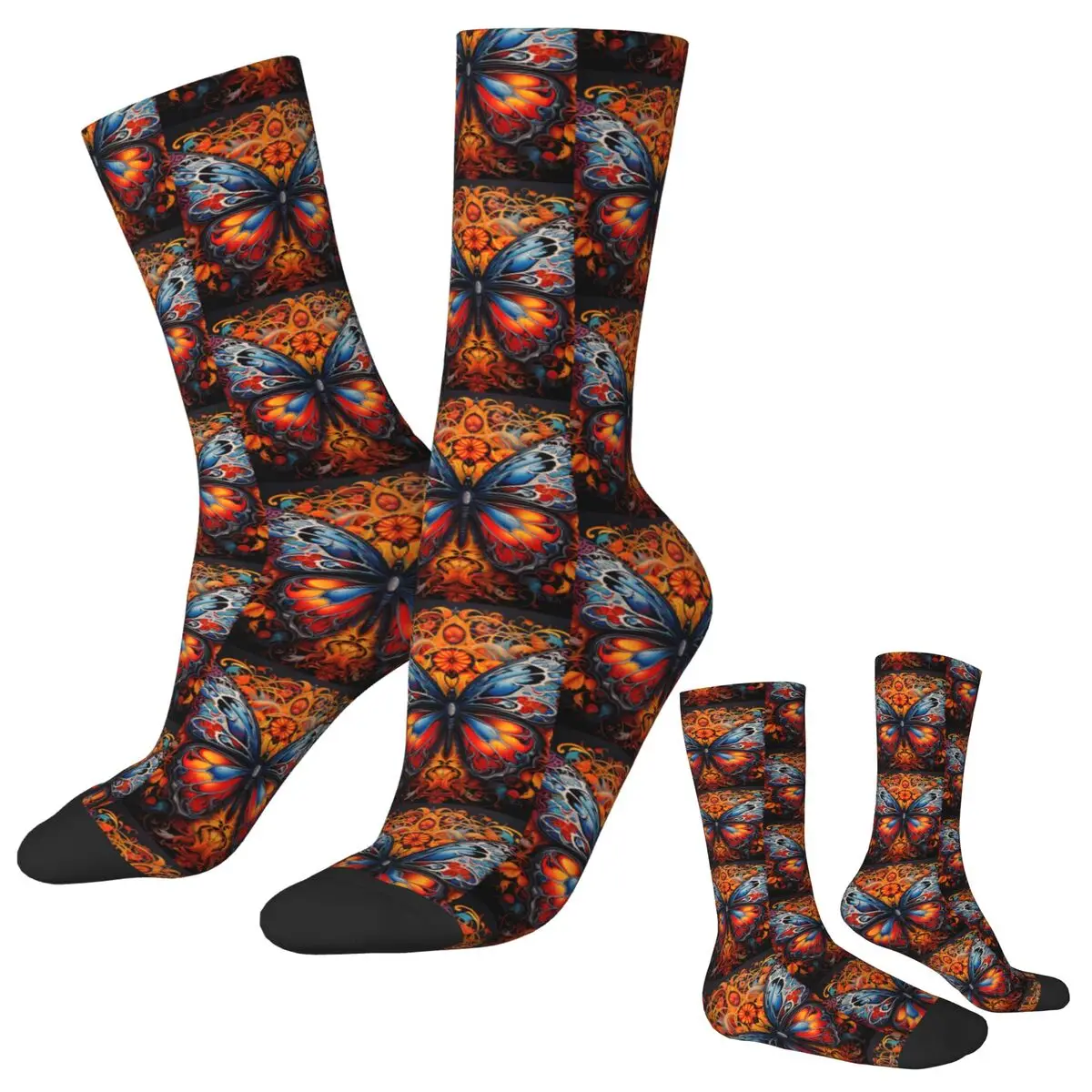 

Colorful Butterfly Print Socks Ornate Flower Plant Gothic Stockings Women Men Comfortable Outdoor Socks Winter Non Slip Socks