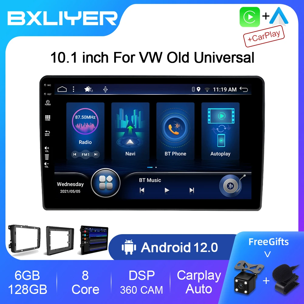 10.1 Inch 8+256GB Carplay Android 12 Auto Radio Stereo For VW Universal Golf Touran Passat Multimedia Player GPS NAVI Head Unit