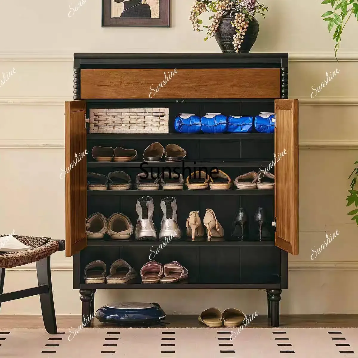 French vintage solid wood shoe cabinet entrance entrance cabinet vintage style storage cabinetTJ