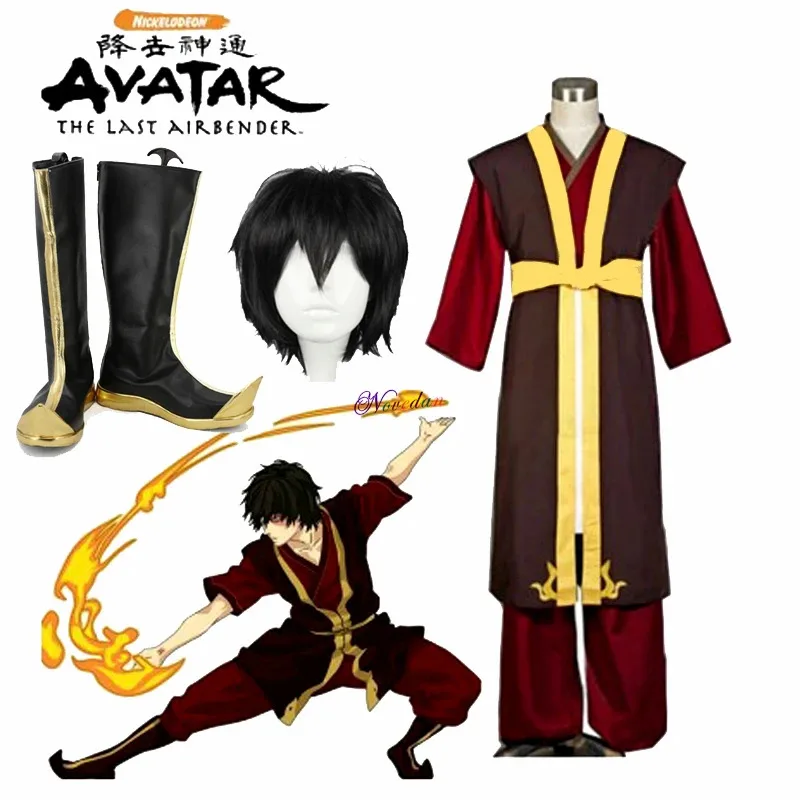 2025 nuevo disfraz de Halloween Avatar el último maestro del aire Zuko, uniforme del Príncipe del rey, zapatos de Cosplay de Anime Aang Zuko, peluca para Ha