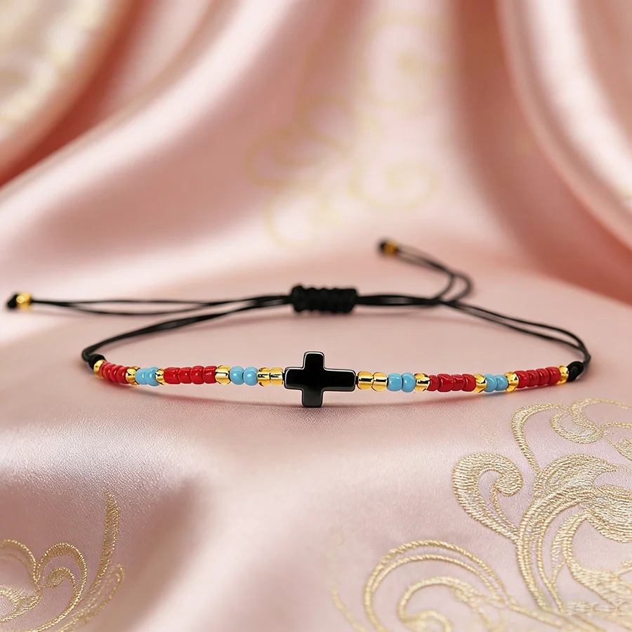 Elegantes Kreuz-Armband mit Reisperlen für Damen, geflochten, verstellbar, 6 Farben, Acryl-Perlen, Wickelarmband, Charm, lässig, weiblich, perfektes Geschenk