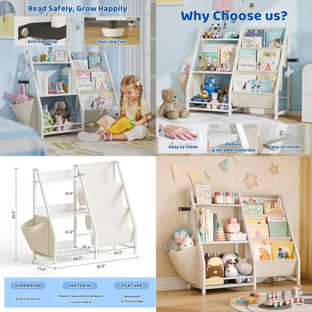 

3-х уровневый детский органайзер для книг и игрушек в стиле Монтессори, белый, для комнаты, спальни, игровой комнаты и детской комнаты