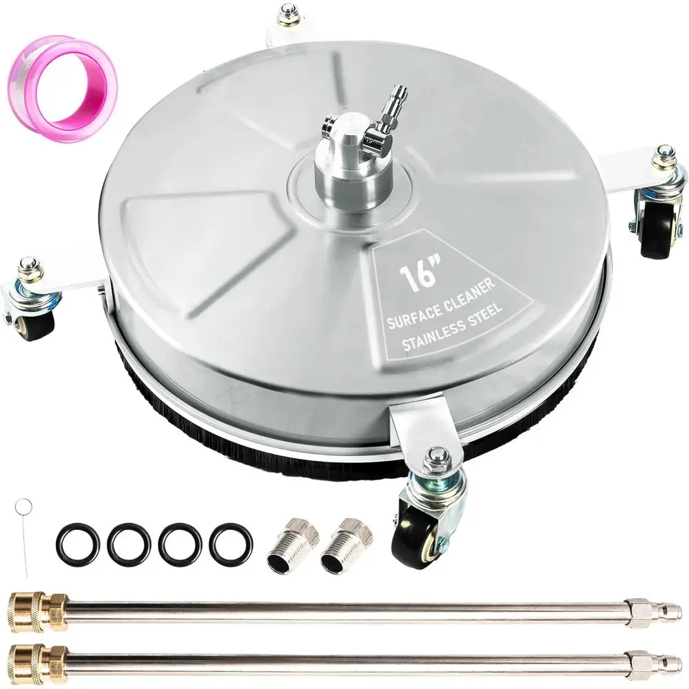 

4-Wheel 16 Surface Cleaner for Power Washers, Stainless Steel, 4000 PSI, 1/4 Quick Connect, 2 Extension Wands, Ideal for Drivewa