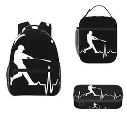 Baseball Player Heartbeat plecaki chłopcy dziewczęta Bookbag torby szkolne dla dzieci plecak z motywem kreskówkowym torba na lunch torba na długopis trzyczęściowy zestaw