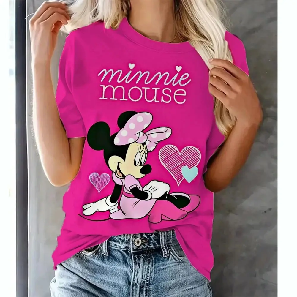 Mickey Minnie T-shirt For Women Summer Disney Cartoon Tops Tees Female Fashion Short Sleeve Clothing Ladies Casual Streetwear