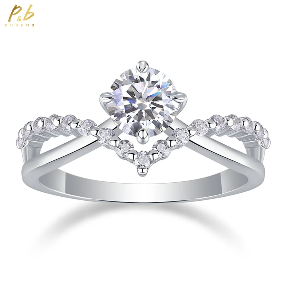 

PuBang Fine Jewelry Solid 925 Sterling Silver 3EX VVS1 D Color 1 CT Real Moissanite Diamond Gems Engagement Ring Wedding Gifts