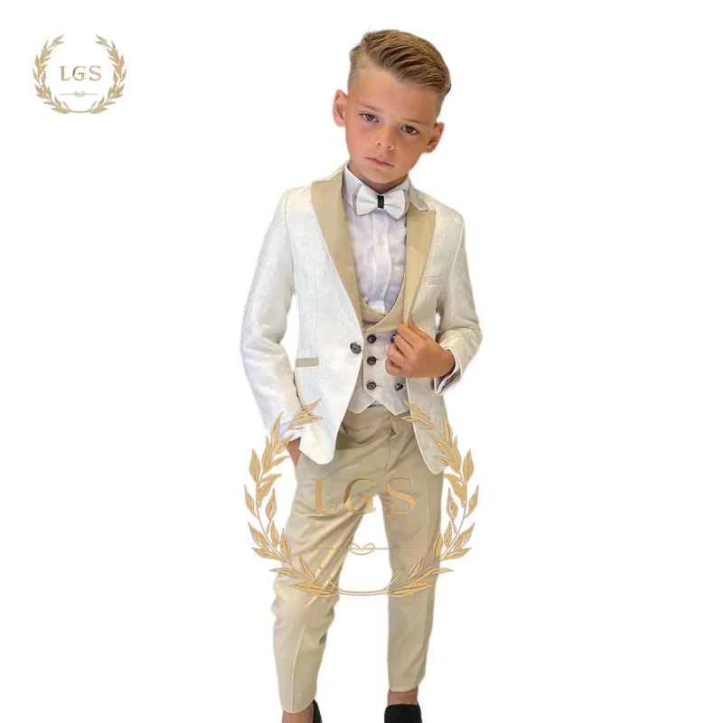 Boy\'s Suit Wedding Tuxedo 3 Piece Set - Double Breasted Vest, Blazer and Green Pants