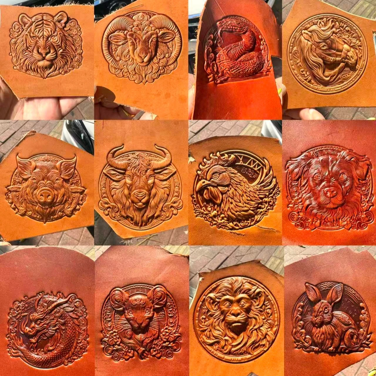 

Animal Pattern Leather 3D Embossing Mold Concave Convex Molds The Twelve Chinese Zodiac Signs Leathercraft Carving Stamping