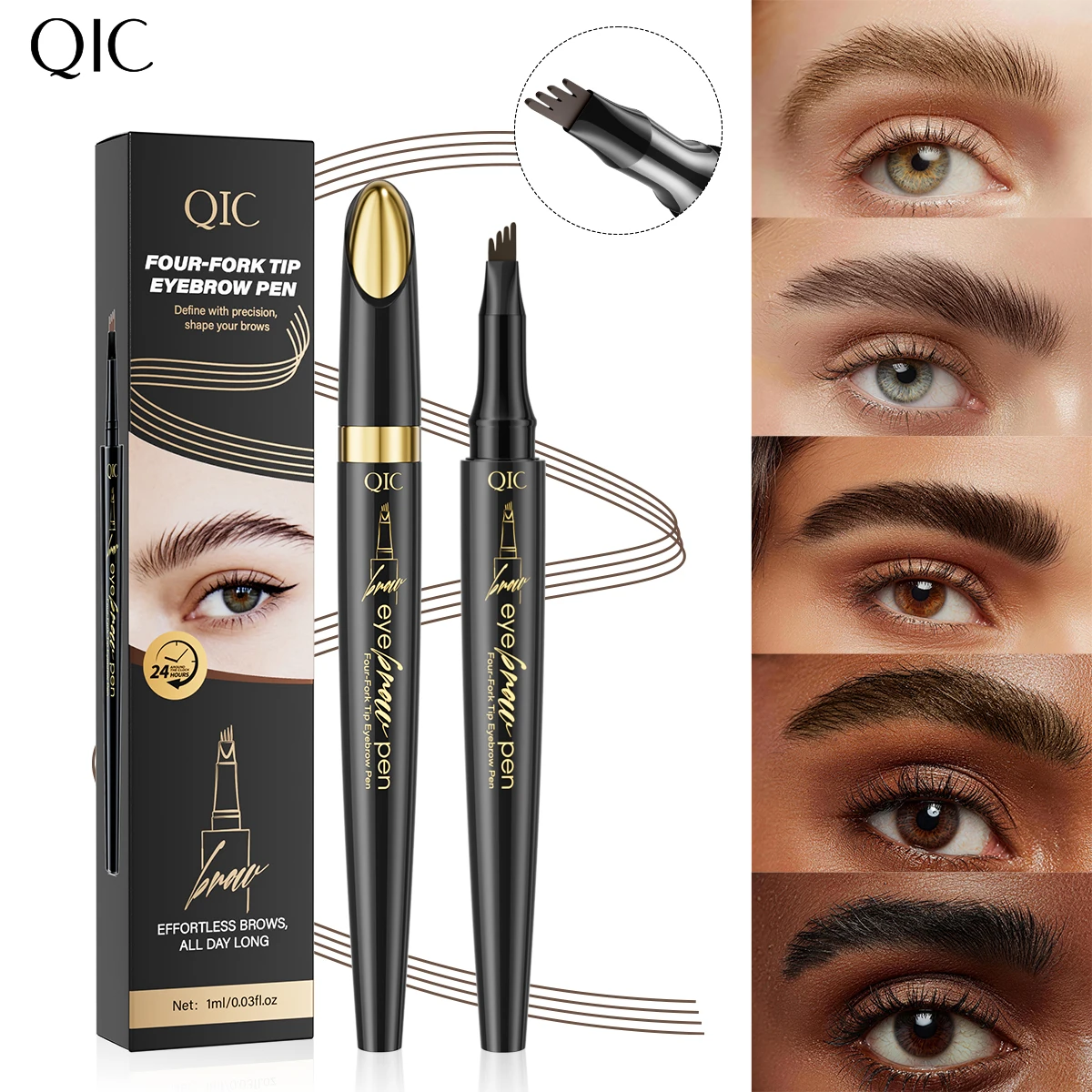 4D Microblading Flüssiger Augenbrauenstift, 4-Zacken-Spitze, Feine Kontur, Wasserfest, Langanhaltend, Verschmierfest, Natürliches Braun Augenbrauen-Make-up