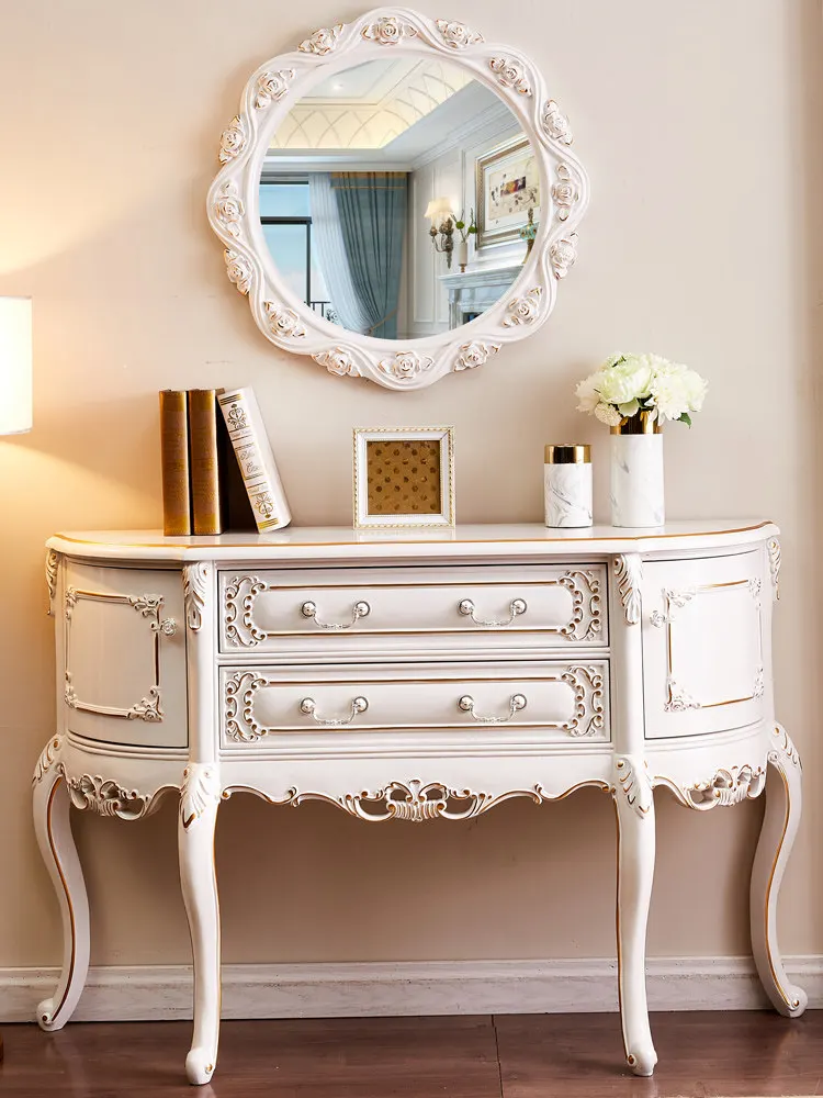 All solid wood European-style entrance cabinet with drawers, French-style storage villa oversized semicircular