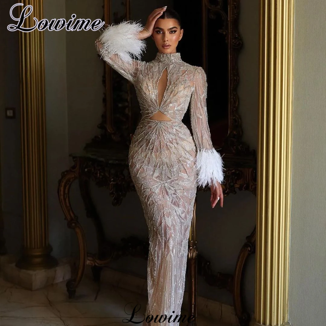 Haute Coutures Transparent Mermaid Prom Dresses For Women 2023 Long Sleeves Crystals Cocktail Dresses Vestidos De Cóctel