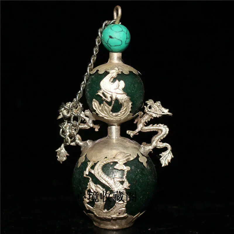 

Chinese antique Turquoise copper silvering Dragon Phoenix snuff bottle mini bottle