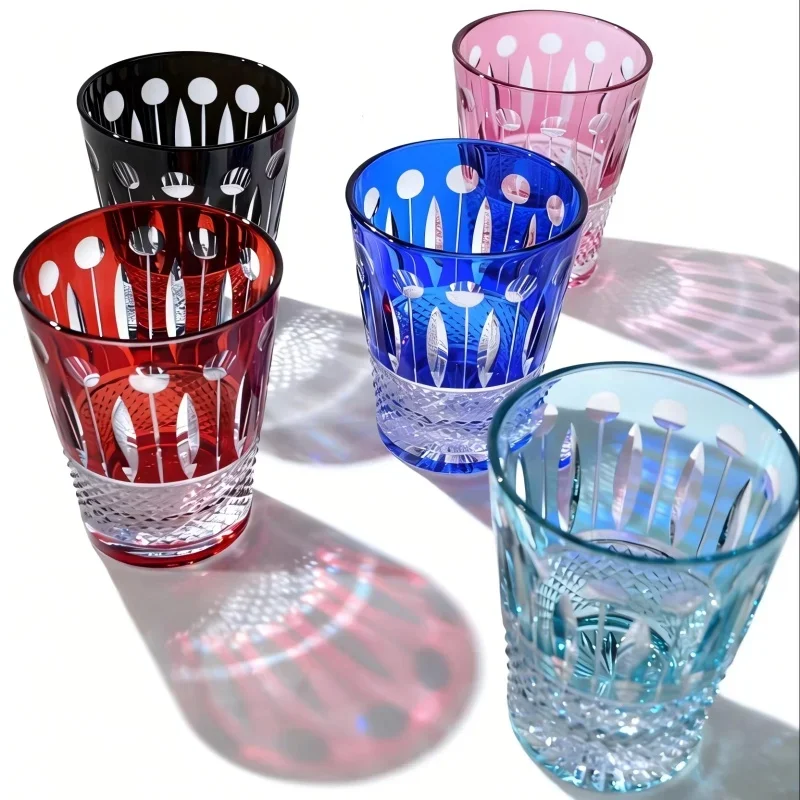 260ml Hand Cut Multi-Color Japanese Style Cocktail Whiskey Glass Tumbler Hotel Quality Varied Cuts in Gift Box