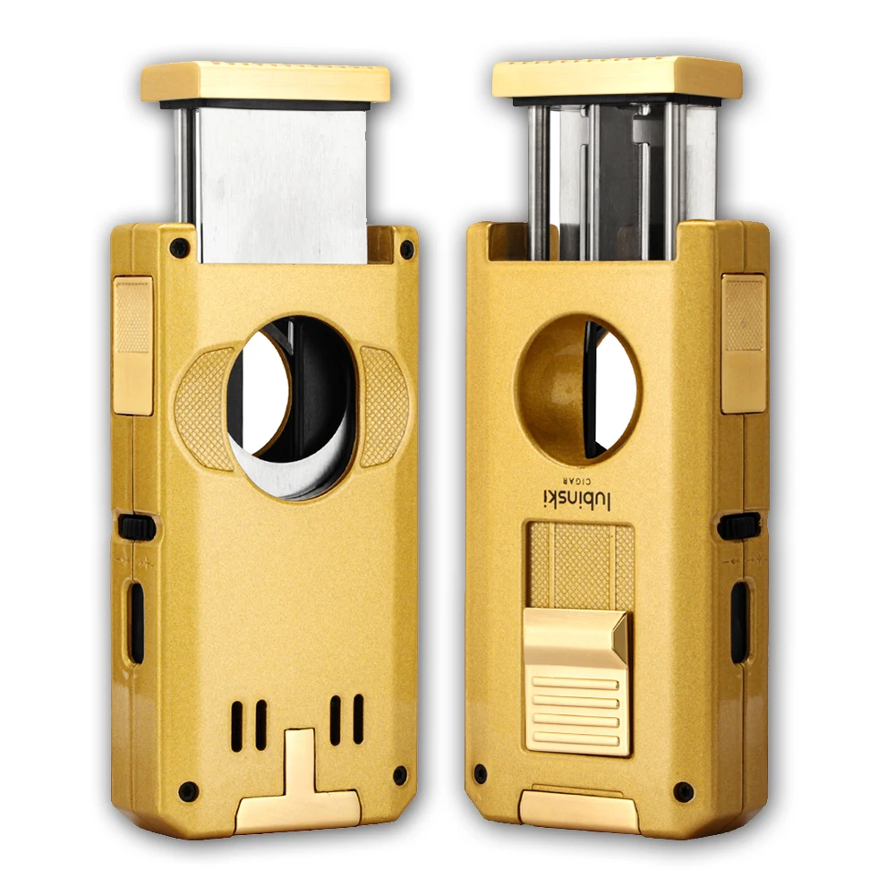 

LUBINSKI Cigar Lighter with V Cutter Guillotine Punch 2 Flame Lighters Premium Cigar Accessories for Smoking Enthusiasts