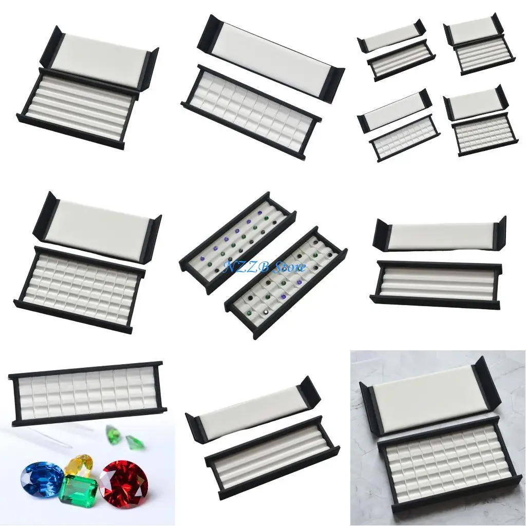 

T21F Elegant Slot Stone Storage Box Faux Leather Lined Jewelry Organizers Case